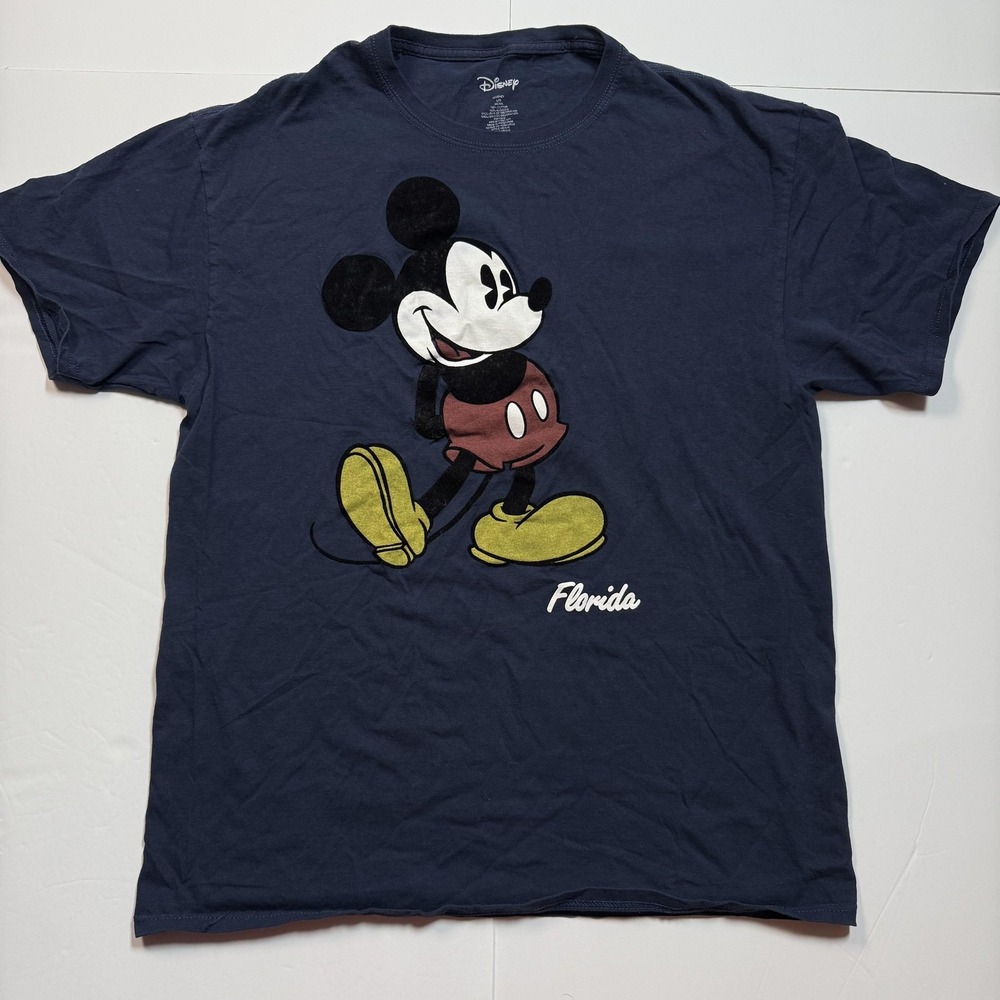 Disney Felt Mickey Mouse Shirt Mens Large Navy Florida Tee Disney World
